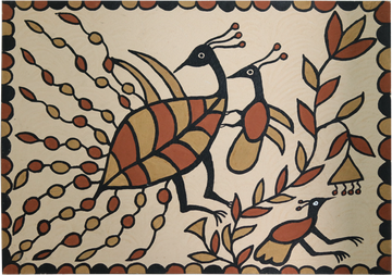 Earthy Gond Peacock Folk Art