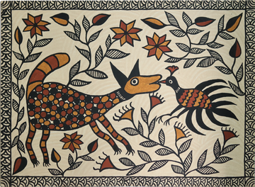 Madhubani Deer and Bird Harmony