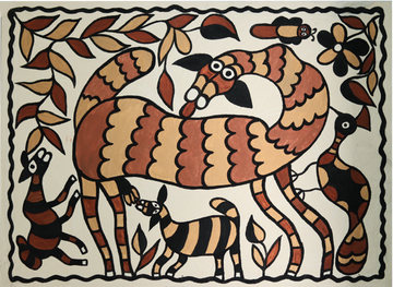 Madhubani Wildlife Family Folk Art