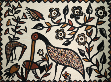 Madhubani Crane and Floral Harmony