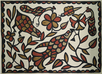 Madhubani Birds and Floral Harmony