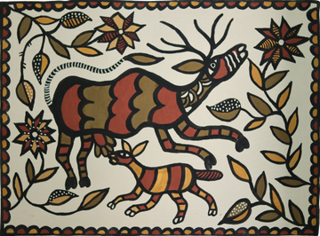 Madhubani Deer Family Folk Art