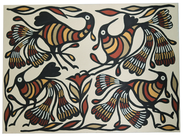 Khovar Folk Birds in Floral Flight