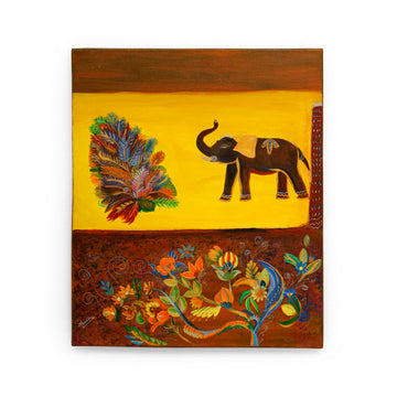 Vibrant Elephant Garden Folk Artwork